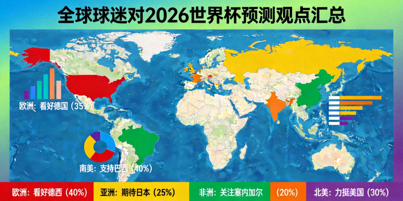 全球球迷对2026世界杯预测观点汇总图表 - 显示各地区球迷倾向